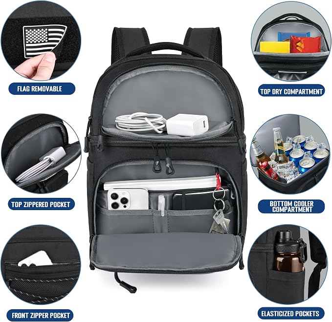 MOZETO Lunch Cooler Backpack Double Deck Lunch Box Backpack Insulated Leakproof Compartments Coolers Bag for Beach Travel Picnic Lunch Hiking BBQ Camping