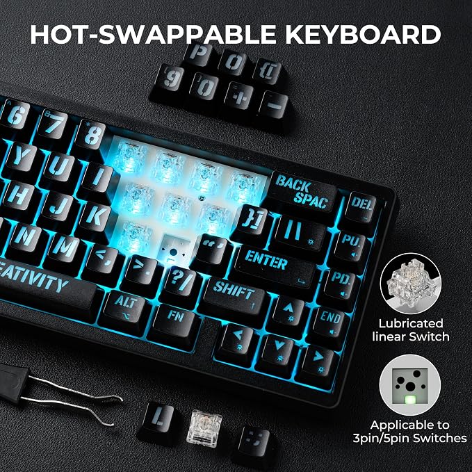 x XVX M67 Wireless 60% Percent Keyboard, QMK/VIA Topographic Gaming Keyboard, Tri-Mode Thocky Creamy Mechanical Key board, Hot Swappable Gasket Mount RGB IMD Tech for Win/Mac, Miami Theme, Black