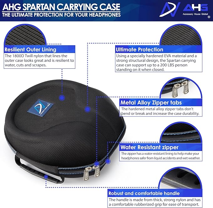 AHG Accessory House Global carrying case compatible with Sennheiser HD 650 HD 660S HD 660S2 HD600 Massdrop X HD 6XX HD58X Jubilee HD580 and HD565 headphones. Ultimate protection/Easy transport
