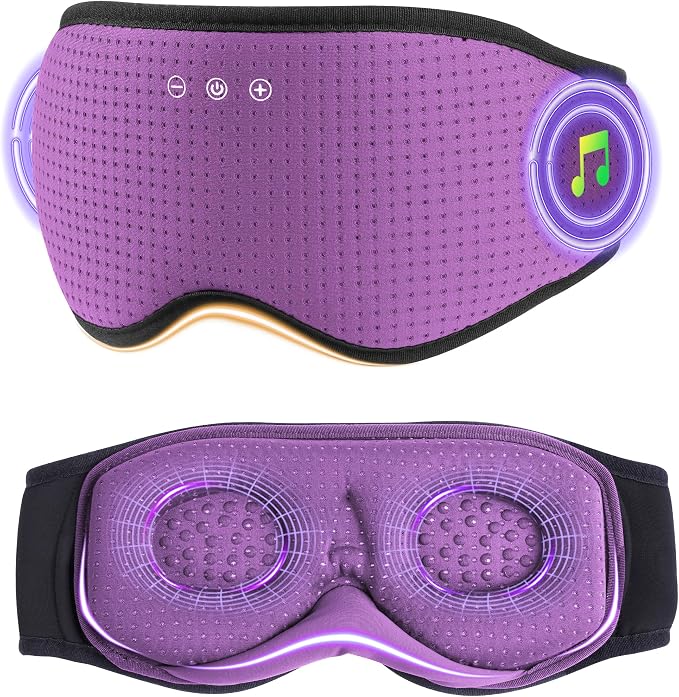 MUSICOZY Sleep Headphones with Bluetooth 5.4 Sleep Mask, Removable 3D Eye Cups for Zero Pressure Comfort, Wireless Bluetooth Eye Mask for Sleeping with Timer