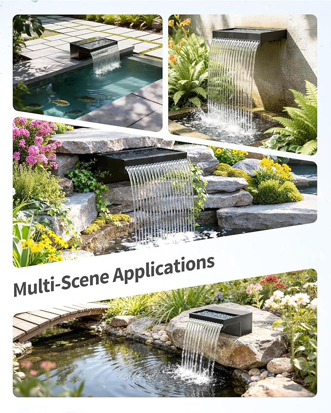 POPOSOAP 55W Solar Pond Waterfall Spillway with Pond Pump, Pond Spillway with 304 Stainless Steel & Filtration System & 9.8FT Tube for Pond Fountain Waterfall Garden Water Features-P5552S
