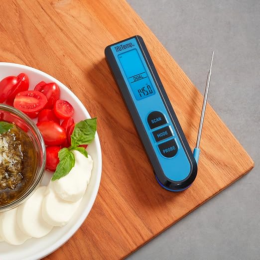 Taylor TruTemp Dual Instant Read Infrared Meat and Food Thermometer, Digital for Cooking, IPX5 Splash Proof Design, Plus Meat Probe for BBQ, Kitchen, Smoker, and Grilling, Blue