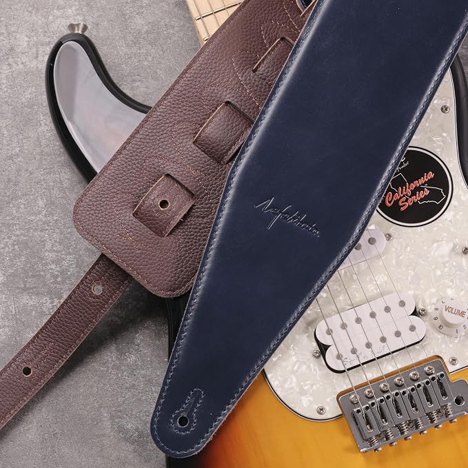 Nefelibata 3.8" Wide Guitar Strap, Full Grain Italian Leather Adjustable Guitar Straps with Foam Padding for Bass, Electric, and Acoustic Guitars