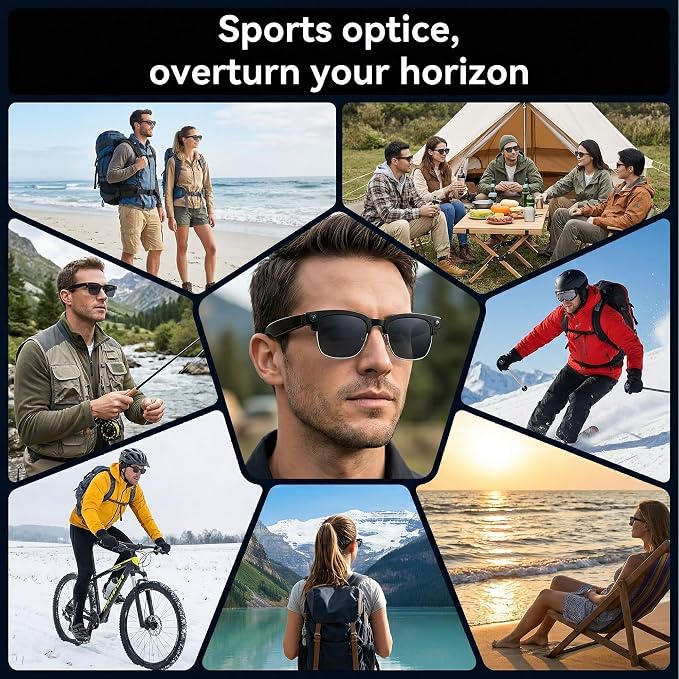 AI Smart Glasses with Camera, 1080P HD POV First-Person View Video Recording and Translator, AI Object Recognition, Bluetooth Audio, 290mAh Battery, Photochromic Lenses for Sports, Travel, Work