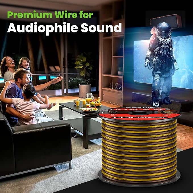 GEARit 16 Gauge Speaker Wire 100 ft,16 Gauge Wire with Foot Markers & Polarity Markings,Flexible Speaker Cable for Car Audio & Home Theater Speakers,Audio Cable for DIY Installations,CCA(Black Yellow)