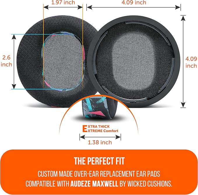 WC Freeze Maxwell - Cooling Gel Replacement Earpads for Audeze Maxwell Headphones by Wicked Cushions - Elevate Comfort, Durability, Thickness & Sound Isolation for Epic Gaming Sessions | 90's Black