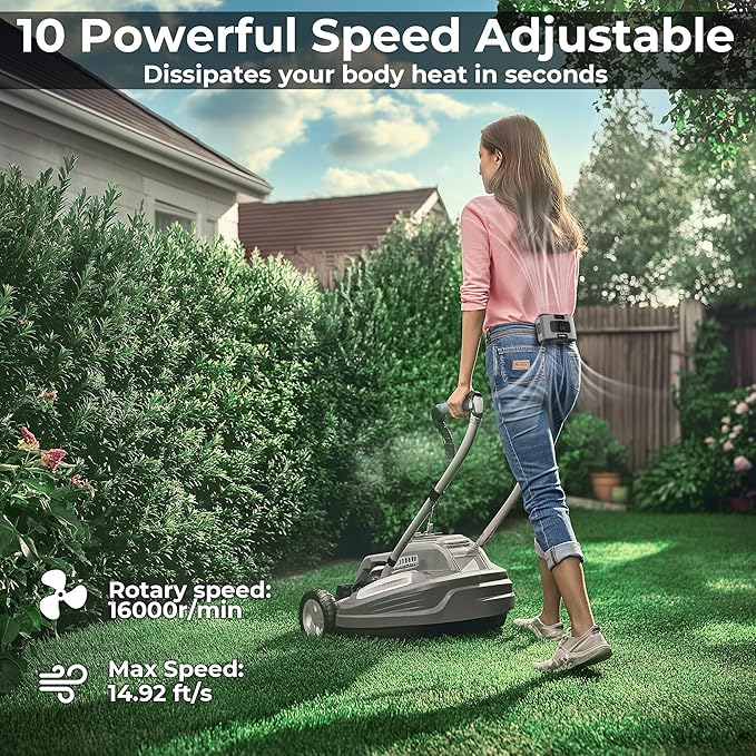 Portable Waist Fan, 20000mAh Rechargeable Personal Belt Fan, 16000RPM Shirt Fan, Dual Motors & Smart Display, 40H Cooling Body Fan for Outdoor Work Camping Travel Warehouse Hot Weather Essentials