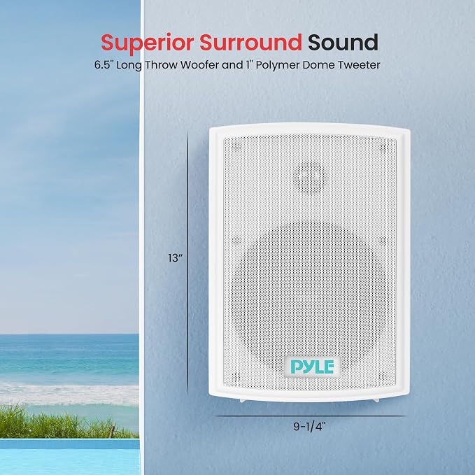 Pyle Home Pyle PDWR63 Dual Waterproof Outdoor Speaker System-6.5 Inch Pair of Weatherproof Wall or Ceiling Mounted White Speakers w/Heavy Duty Grill,Universal Mount-for Use in The Pool,Patio