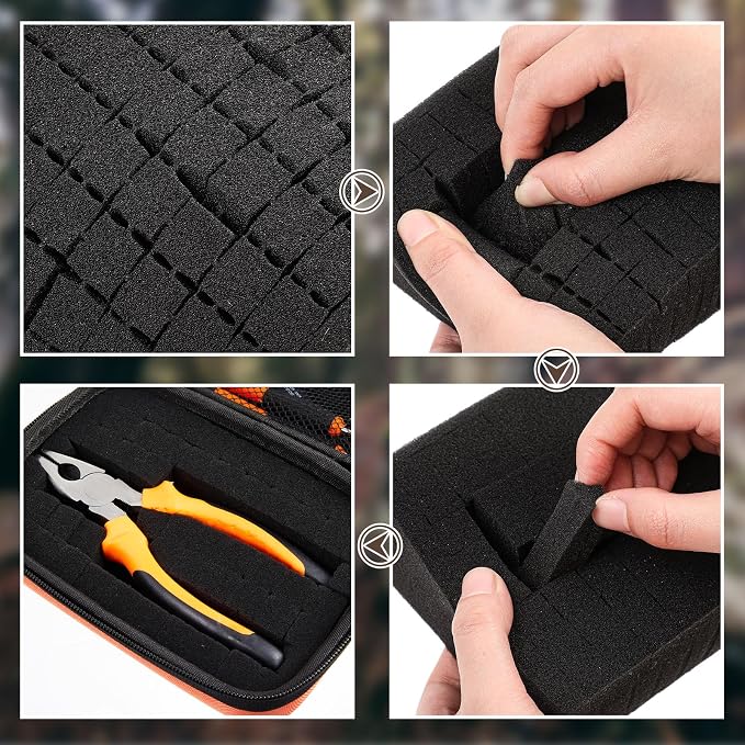 Relaxweex EVA Hard Case with Customizable Foam 12.6 x 8.3 x 3.5 Inch Protective EVA Carrying Case Shockproof Outdoor for Camera, Digital Products, Electronic Instruments with Knife, Orange