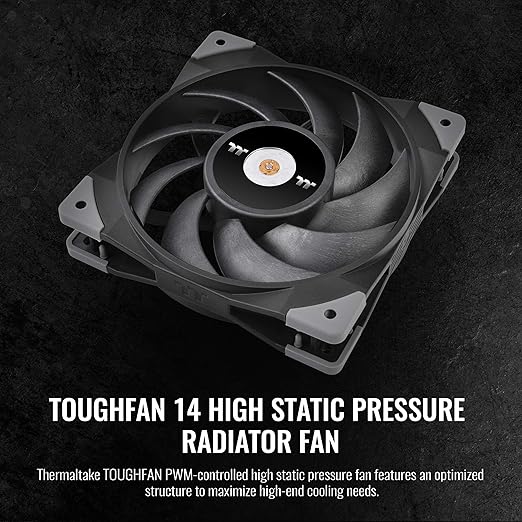 Thermaltake TOUGHFAN 14 Black PWM 500~2000rpm-controlled high Static Pressure 140mm Circular Radiator Fan with with Anti-Vibration Mounting System Cooling, (1 Fan Pack) CL-F118-PL14BL-A