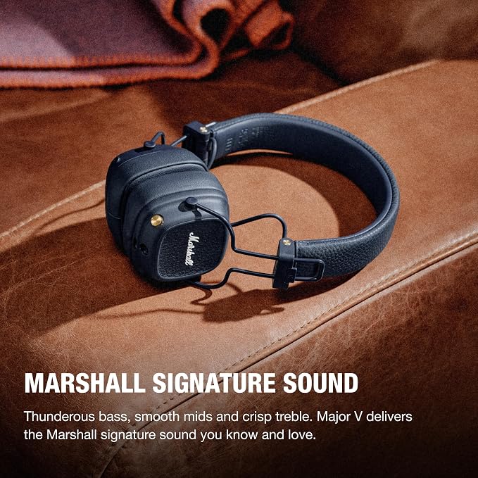 Marshall Major V Wireless On-Ear Bluetooth Headphones - 100+ Hr Playtime | Detachable Audio Cable | Microphone for Calls | Lightweight, Foldable Design for Travel - Midnight Blue
