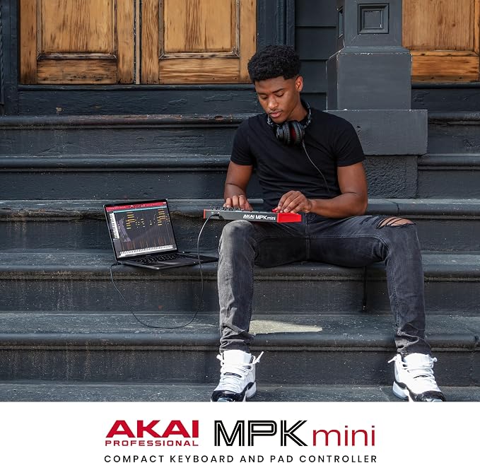 Akai Professional MPK Mini MK3 25 Key USB MIDI Keyboard Controller With 8 Backlit Drum Pads, 8 Knobs, Music Production Software and Native Instruments Sound Package (NKS Integration)