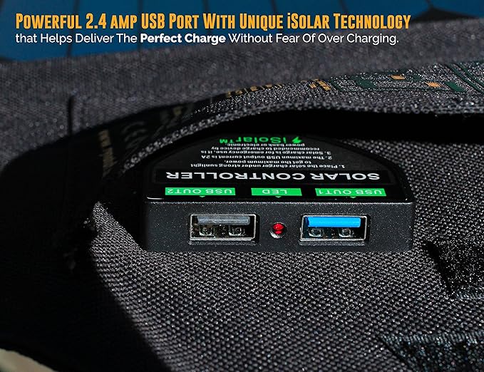 Ryno Tuff 21W Lightweight Portable Solar Charger for Camping - Foldable Solar Powered Cells with 2 USB Ports To Fast Charge Smartphones, Tablets & Battery Packs -Charge While Hiking, Camping & Fishing