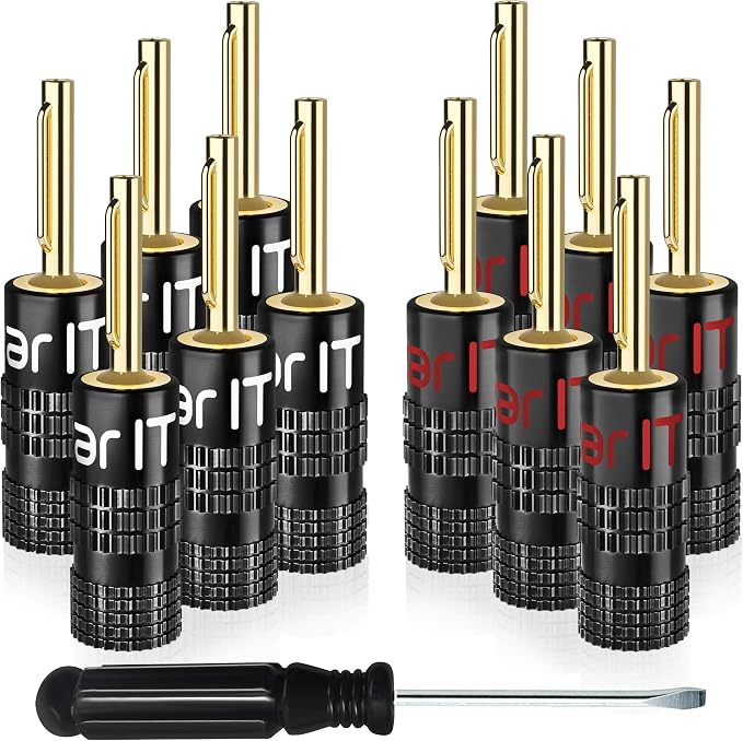 GEARit 12 Gauge Speaker Wire (100 Feet /30.48 Meters) with Banana Plugs (6 Pairs, 12 Pieces) Pro Series 12 AWG Speaker Cable - Black