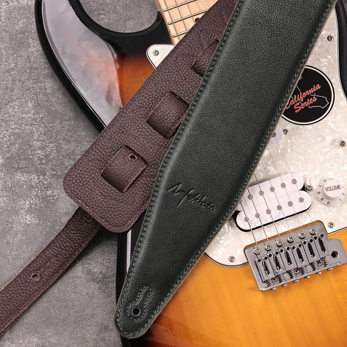 Nefelibata 3" Wide Guitar Strap, Full Grain Italian Leather Adjustable Guitar Straps with Foam Padding for Bass, Electric, and Acoustic Guitars