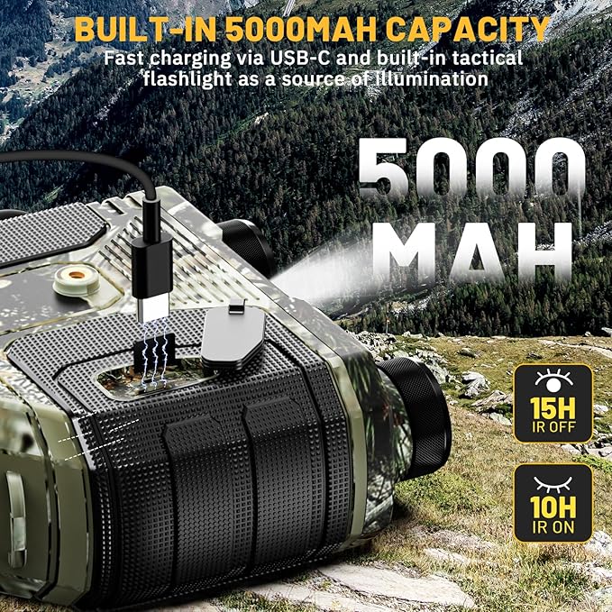 WOSPORTS 4K Infrared Night Vision Goggles – 1300FT Range, 8X Digital Zoom, 32GB Card, 15H Battery, Suitable for Camping, Gift for Men - Camo