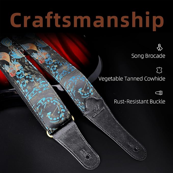 Guitar Strap, Embroidery Jacquard Adjustable Guitar Straps for Acoustic/Bass/Electric Guitar, Includes Guitar Pick, Strap Button and Strap Lock, Constellation Gift (Pisces)