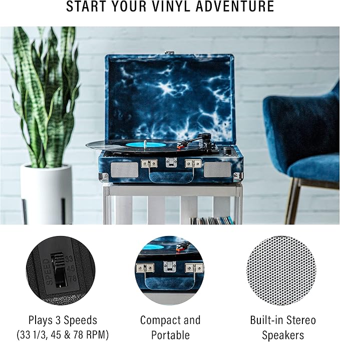 Crosley CR8005F-IN Cruiser Plus Vintage 3-Speed Bluetooth in/Out Suitcase Vinyl Record Player Turntable, Indigo
