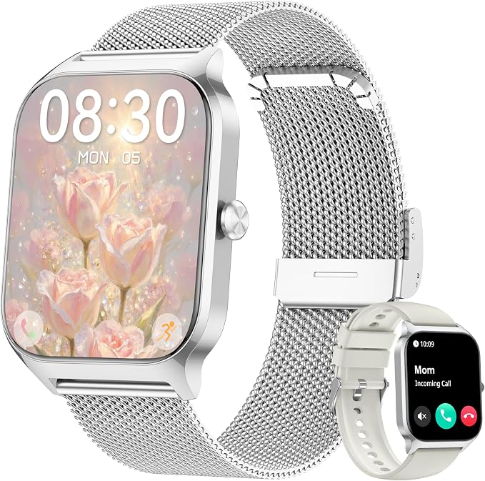 Smart Watch Women Men, 1.85’’ Lightweight Fitness Tracker Make/Answer Call, HR/Blood Pressure/Sleep Monitor, 110+Sport Modes, Waterproof Reloj inteligente Compatible for Android & Samsung & iPhone