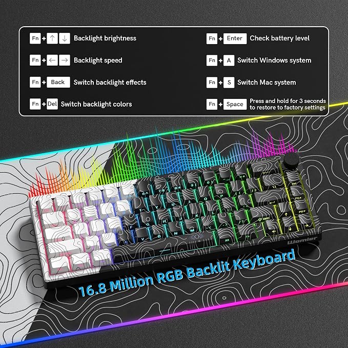 Womier Wireless Gaming Keyboard 60 Percent with QMK/VIA, Topographic Creamy Mechanical Key Board, RGB Custom Gasket Hot Swappable for Windows & Mac-POM Linear Switch (Q61 V2)