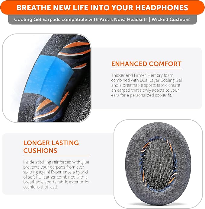 WC Freeze for Arctis Nova - Hybrid Fabric Cooling Gel Replacement Earpads for Arctis Nova Pro Wired, Nova 7, 5, 4, 3, 1 - Made by Wicked Cushions (Does Not Fit Nova Pro Wireless) | Navy Tiger