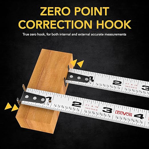 LEXIVON [2-Pack] 25Ft/7.5m AutoLock Tape Measure | 1-Inch Wide Blade with Nylon Coating, Matte Finish White & Yellow Dual Sided Rule Print | Ft/Inch/Fractions/Metric (LX-205X2)
