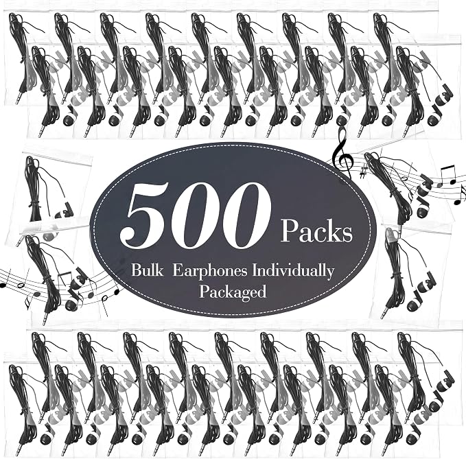 Konohan 10 Pcs Bulk Earbuds with Wire Basic Headphones in Ear for Libraries Laptop, No Microphone 3.5 mm Jack Earbuds Dot Headphones, Individually Bagged (Black)