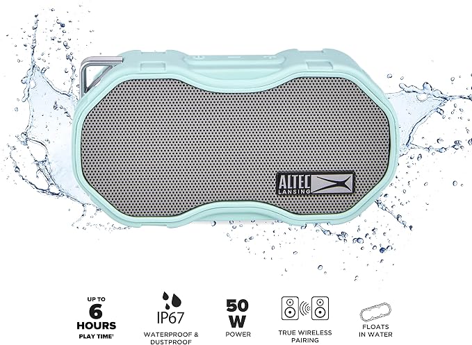Altec Lansing Baby Boom XL - Waterproof Bluetooth Speaker, Wireless & Portable Speaker for Travel & Outdoor Use, Deep Bass & Loud Sound, 2 Pack, Mint