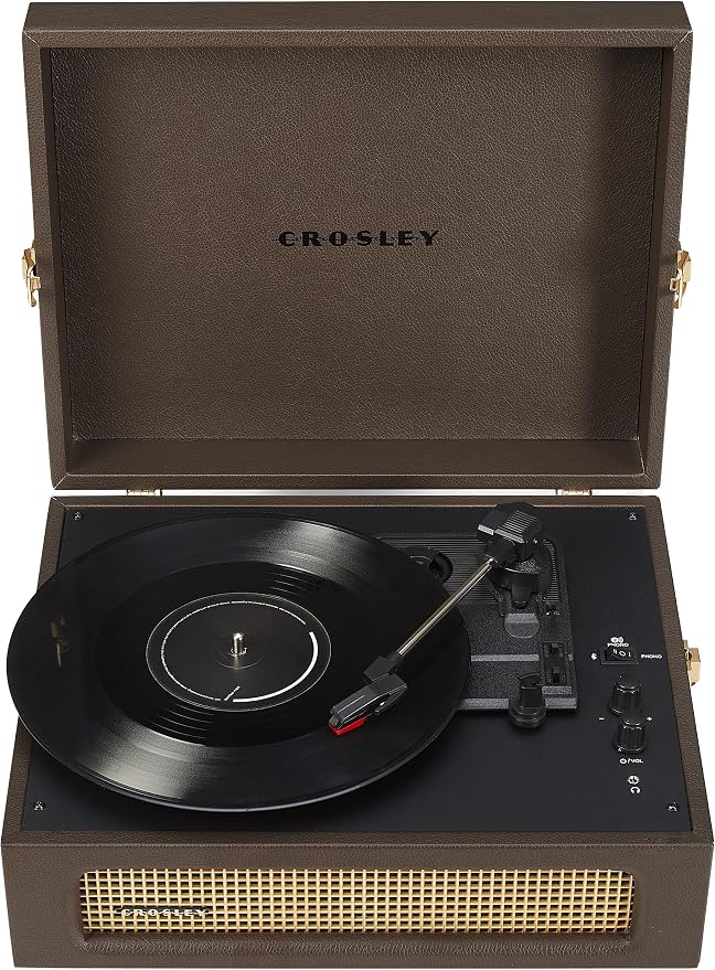 Crosley CR8017B-CO Voyager Vintage Portable Vinyl Record Player Turntable with Bluetooth in/Out and Built-in Speakers, Cocoa | Vinyl Record Player, Bluetooth In/Out, Built-in Speakers