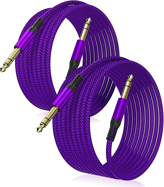 Elebase 1/4 Inch TRS Instrument Cable 20ft 2-Pack,Straight 6.35mm Male Jack Stereo Audio Interconnect Cord,6.35 mm Balanced Line for Electric Guitar,Bass,Keyboard,Mixer,Amplifier,Amp,Speaker,Equalizer