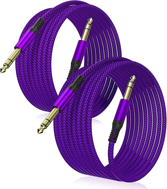 Elebase 1/4 Inch TRS Instrument Cable 20ft 2-Pack,Straight 6.35mm Male Jack Stereo Audio Interconnect Cord,6.35 mm Balanced Line for Electric Guitar,Bass,Keyboard,Mixer,Amplifier,Amp,Speaker,Equalizer