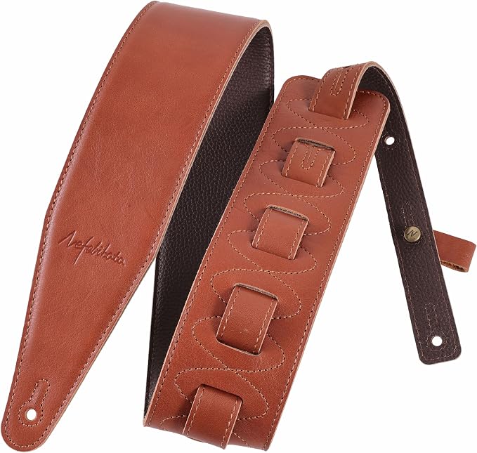 Nefelibata 3" Wide Guitar Strap, Full Grain Italian Leather Adjustable Guitar Straps with Foam Padding for Bass, Electric, and Acoustic Guitars