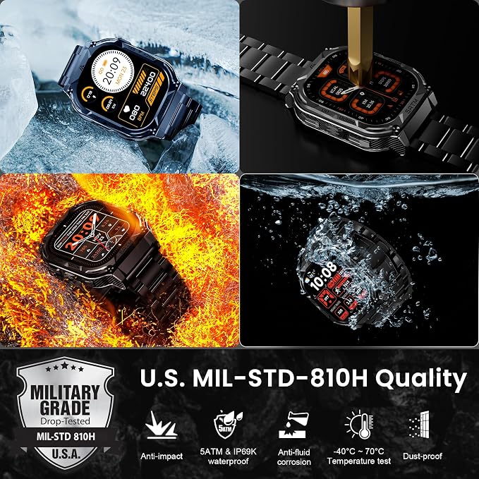 AMAZTIM Smart Watch with GPS - Rugged Outdoor Fitness Watch, 170+ Sports Modes, 5 ATM Waterproof, 1.96" AMOLED, Answer/Make Calls, Android & iOS Compatible (2 Straps)