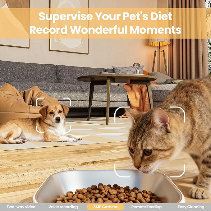 Automatic Cat Feeders, 5L Timed Cat Dry Food Dispenser, 5G WiFi Pet Feeder with 2-Way Audio, 10s Voice Recorder, Equipped with Screen and bidirectional Video Function, (White)