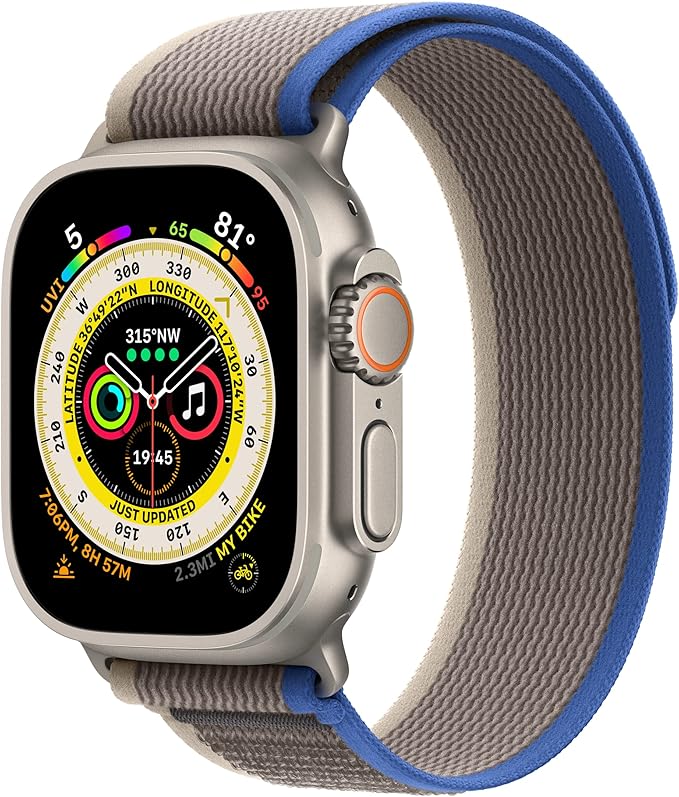 Apple Watch Band - Trail Loop (49mm) - Blue/Gray with Rugged Titanium Finish - S/M