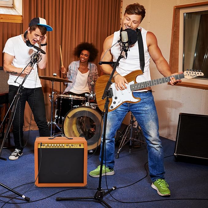 LyxPro 60 Watt Electric Guitar Amplifier, Combo Solid State Studio & Stage Amp with 10” 4-Ohm Speaker, Custom EQ Controls, Drive, Delay, ¼” Passive/Active/Mic Inputs, Aux In & Headphone Jack-Mahogany
