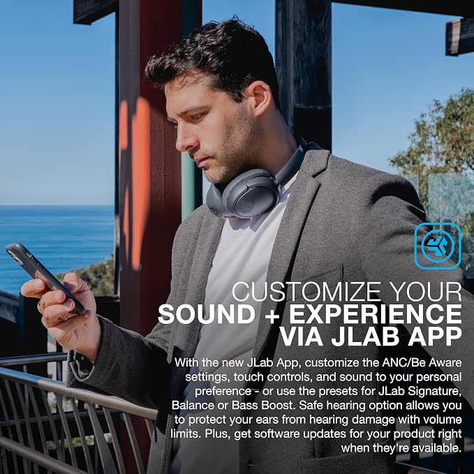 JLab JBuds Lux ANC, Over Ear Headphones, Active Noise Cancelling, Bluetooth, Graphite
