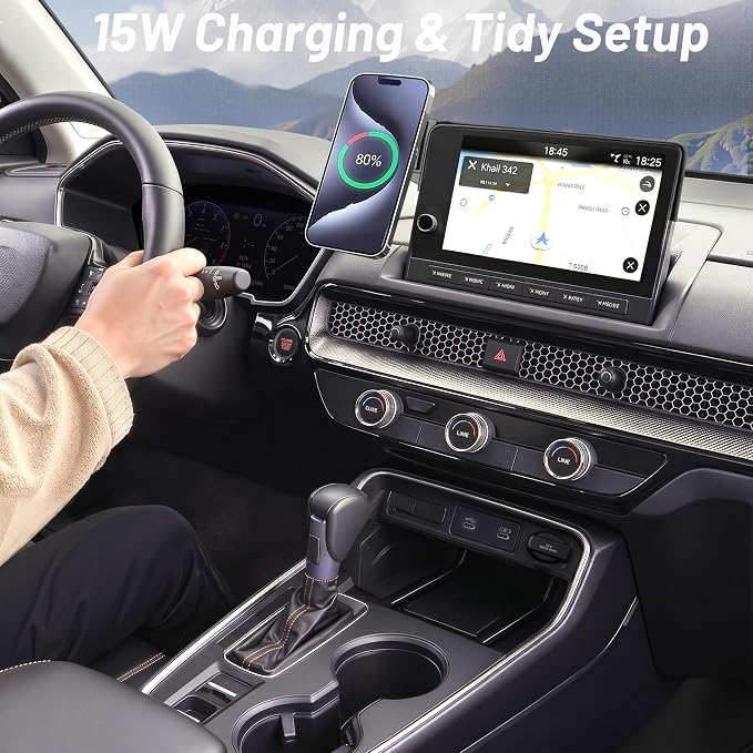 Phone Mount for Honda Civic (11th Gen,2022-2026) & Acura Integra (ONLY Fits 7"/9" Screen), 15W Wireless Car Charger, Magnetic Phone Holder, 360° Rotating, Hands Free, with Storage Box, Car Gifts