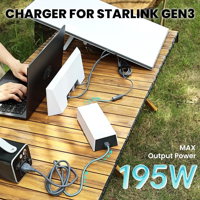 Starlink Gen 3 Power Supply Adapter - 100-240V Input, 57V/3.42A Output AC-DC Converter (195W Charger) for Standard Kit with 6.6FT DC Cable & Waterproof Port -Supports Extension Cable Up to 200ft