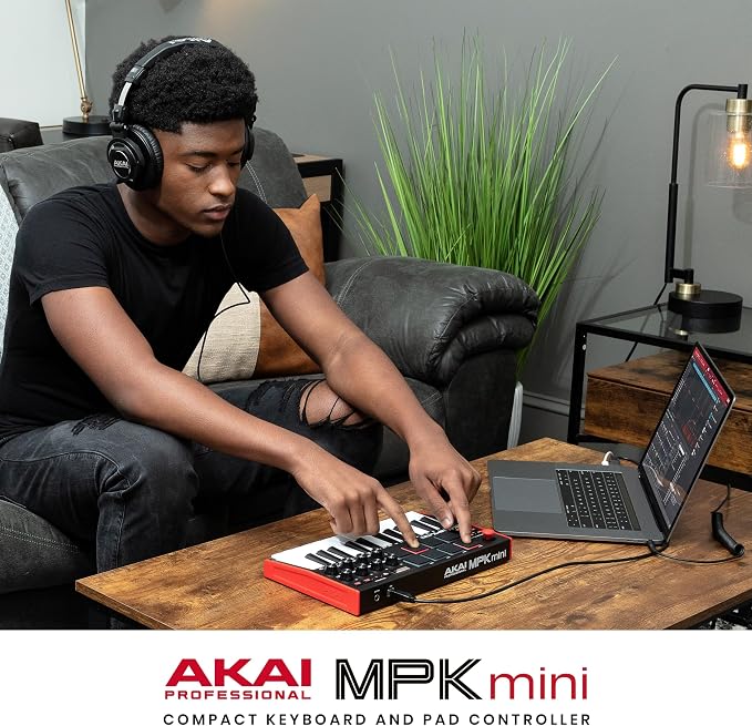 Akai Professional MPK Mini MK3 25 Key USB MIDI Keyboard Controller With 8 Backlit Drum Pads, 8 Knobs, Music Production Software and Native Instruments Sound Package (NKS Integration)
