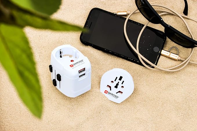 SKROSS Pro Light World Travel Adapter with USB | 3-Pole Travel Adaptor with Slide System | Designed for 200+ Countries | Compact and Reliable | White