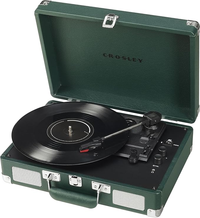 Crosley CR8005F-EM Cruiser Plus Vintage 3-Speed Bluetooth in/Out Suitcase Vinyl Record Player Turntable, Dark Emerald