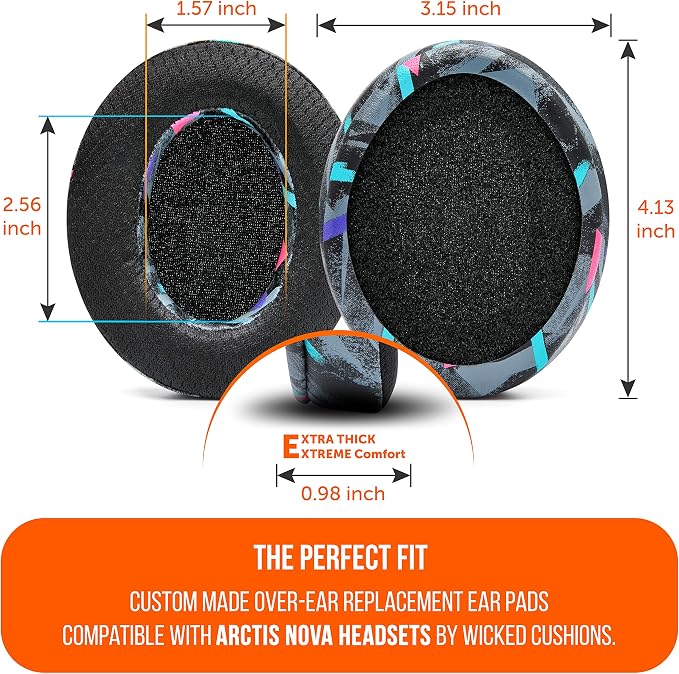 WC Freeze for Arctis Nova - Hybrid Fabric Cooling Gel Replacement Earpads for Arctis Nova Pro Wired, Nova 7, 5, 4, 3, 1 - Made by Wicked Cushions (Does Not Fit Nova Pro Wireless) | 90's Black