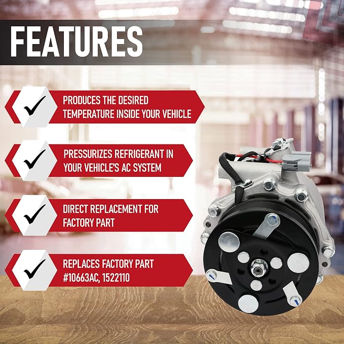 Honda CRV AC Compressor - Compatible with 2002-2006 Honda CR-V, 2.4L Vehicles - Replaces 10663AC, 1522110, 10345240, 10349721, 638951- HVAC Air Conditioner Compressor