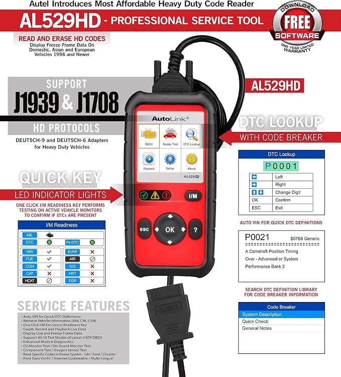 Autel AutoLINK AL529HD Heavy Duty, Red