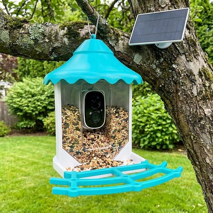 No-Monthly-Fees Solar Bird Feeder w/ 4MP Camera, Free AI Birds Species Identification, 2.5K Smart Bird House with Cam, Instant Arrival Alerts, Squirrel-Proof, Ideal