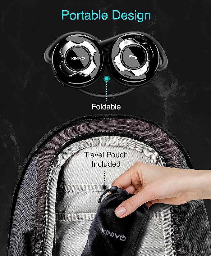 Kinivo BTH220 Bluetooth Headphones (Black, On-Ear, Wireless Music, Hands-Free Calling, Built-in Mic, Foldable, Memory Form Earpads, Travel Bag)