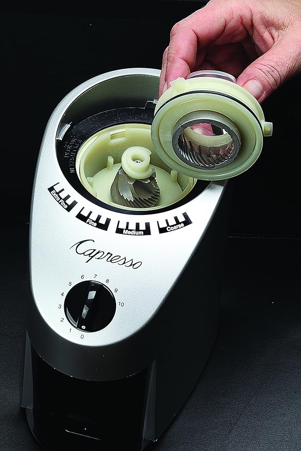 Capresso Infinity Conical Burr Grinder, See-through bean container holds up to 8.8 oz of beans