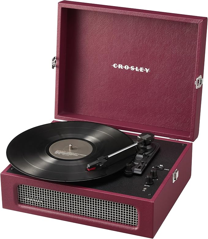 Crosley CR8017B-BU Voyager Vintage Portable Vinyl Record Player Turntable with Bluetooth in/Out and Built-in Speakers, Burgundy