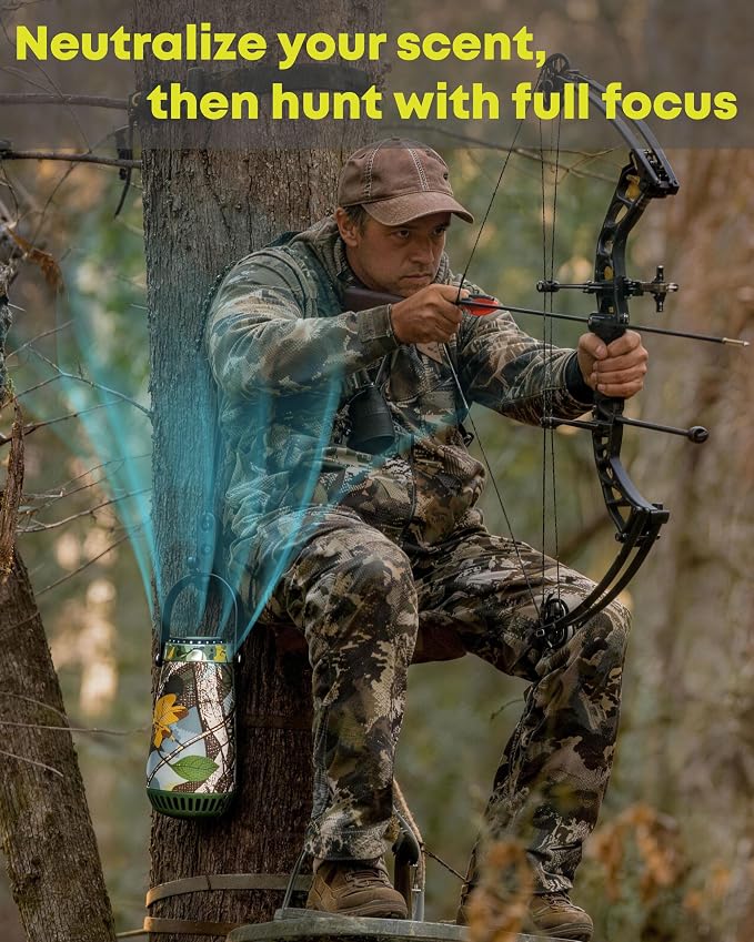Scent Eliminator Ozone Generator for Hunting - Advanced Odor Control for Blinds, Stands - Includes Rechargeable Battery & Tree Mounting System